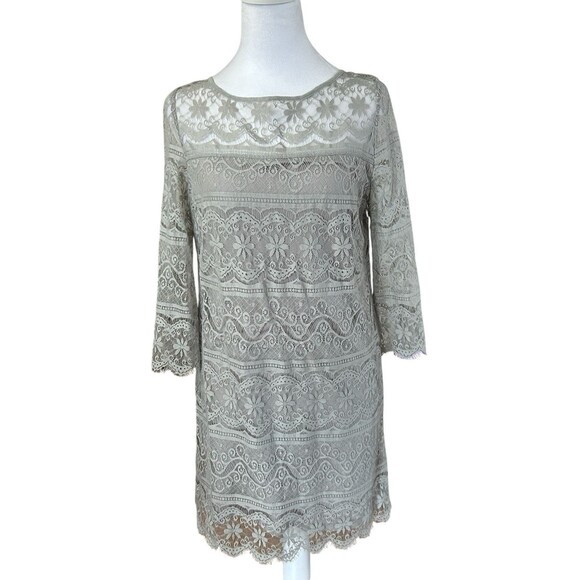 Max Studio Gray Lace‎ Dress 3/4 Sleeve Sz M - Picture 1 of 7
